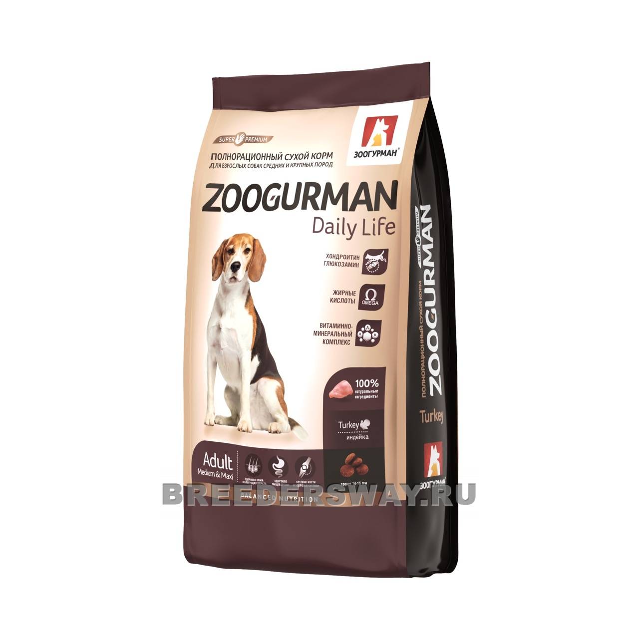 2.2кг Zoogurman Daily Life для собак крупных пород супер-премиум Индейка 25/13 14мм